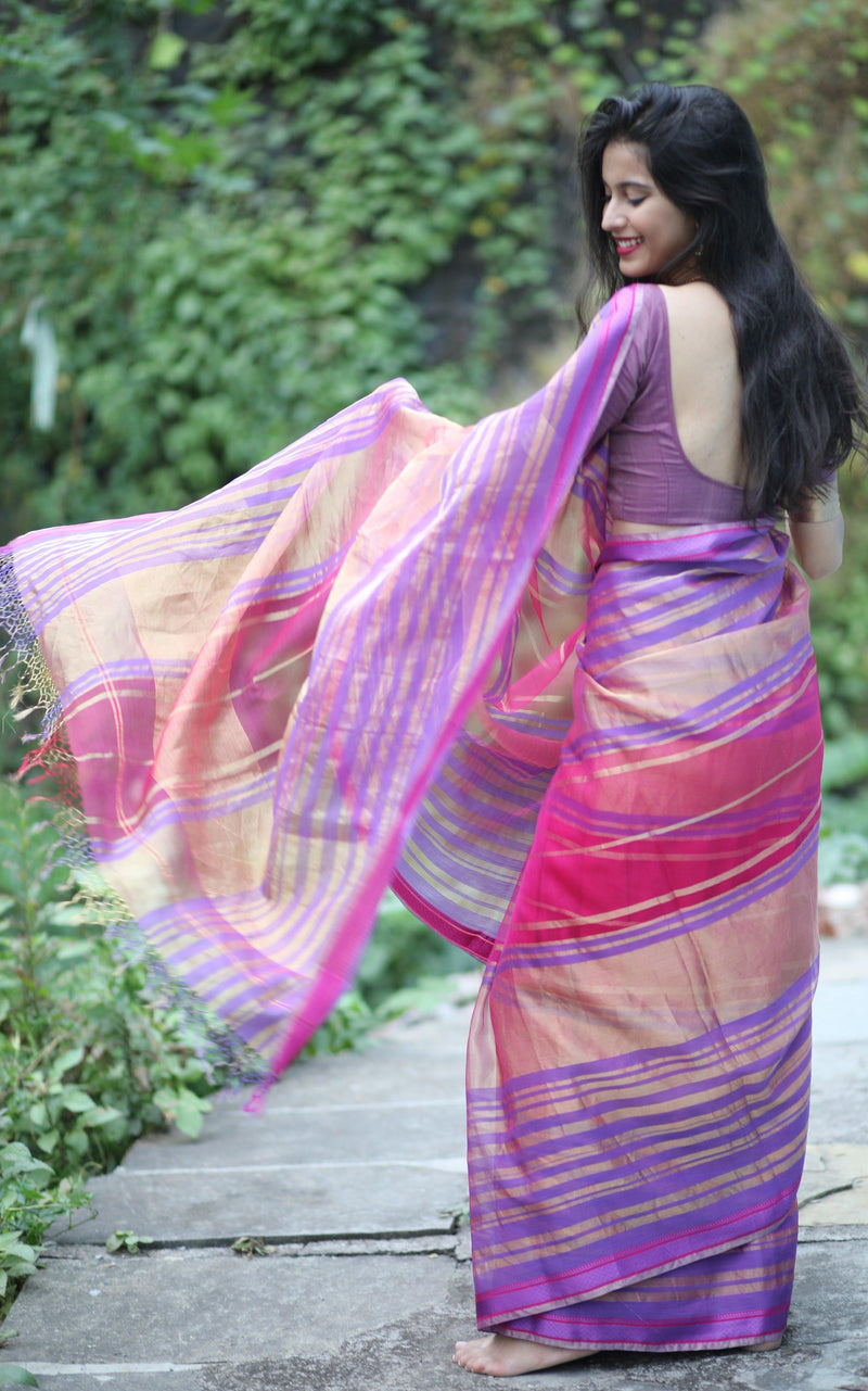 QoH Maheshwari Khushi Saree - Rani Pink/Violet