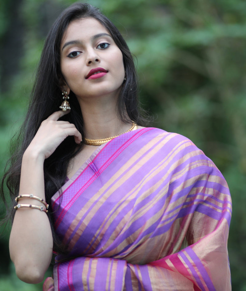 QoH Maheshwari Khushi Saree - Rani Pink/Violet